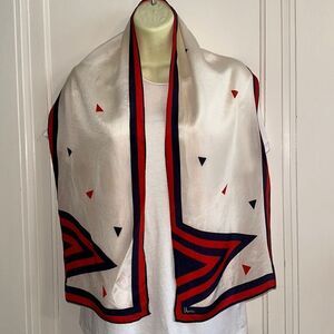 Vintage mid century Vera Neumann red, white & blue long silk scarf‎